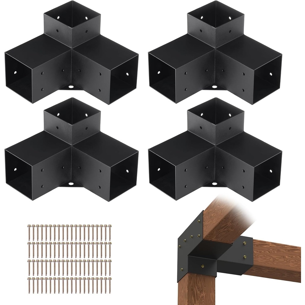 image:imageVEVOR 4Way Pergola Bracket Kit 6x6 2Pack Heavy Duty Corner Brackets for Wood Beams DIY Post Base Hardware with Easy Installation for Outdoor Gazebo Patio Log Cabin4PC 3Way 44