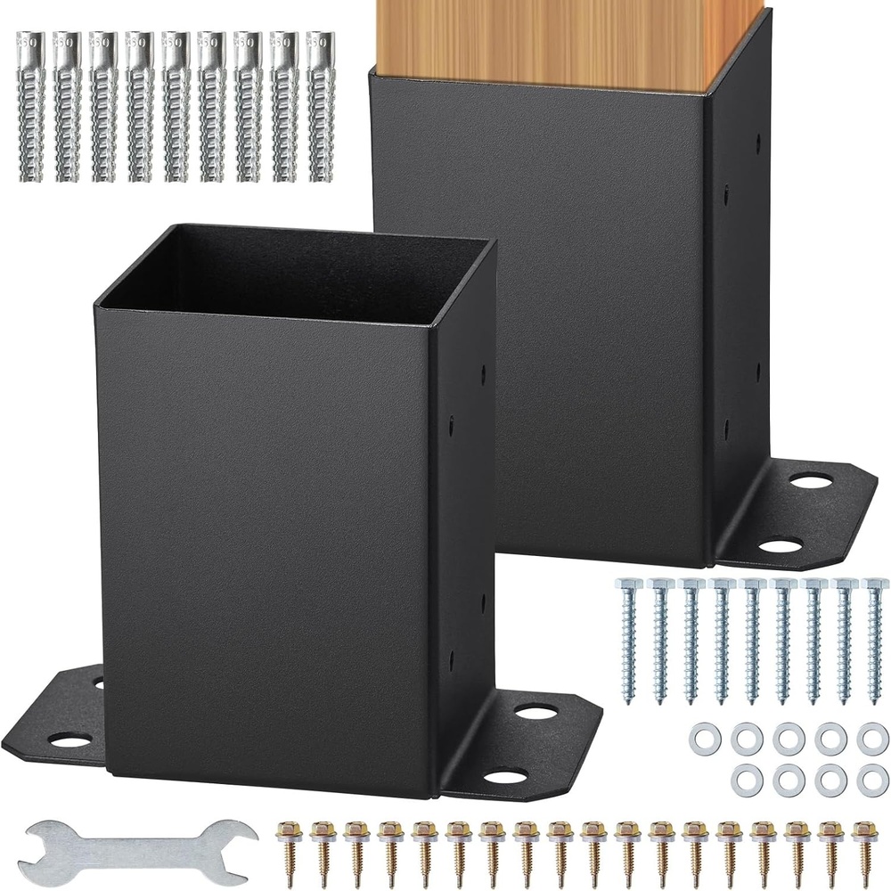 image:imageVEVOR 4x4 Post Base 2 Pcs Post Base Brackets Inner Size 36x36 Heavy Duty PowderCoated Post Anchor Matte Black Wood Post Brackets for Pavilion Deck Railing Support Deck Base Plate4x4 2pc