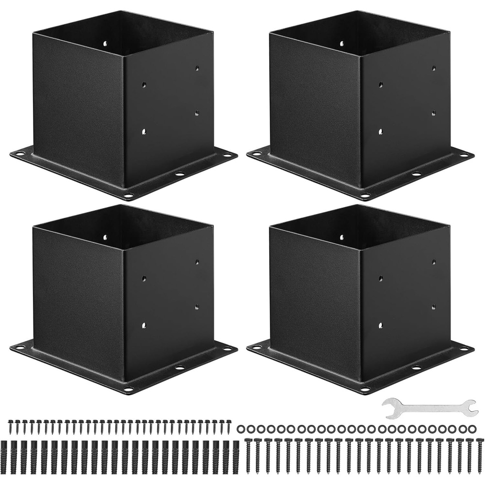 image:imageVEVOR 4x4 Post Base 4 Pcs Inner Size 36x36 inch  92x92 mm Post Brackets Heavy Duty Carbon Steel Decking Posts Wood Posts Brackets for Pavilion Deck Railing Support Deck Base Plate BlackFull Cover 4x4 4pc