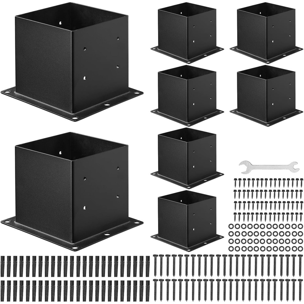 image:imageVEVOR 4x4 Post Base 4 Pcs Inner Size 36x36 inch  92x92 mm Post Brackets Heavy Duty Carbon Steel Decking Posts Wood Posts Brackets for Pavilion Deck Railing Support Deck Base Plate BlackFull Cover 4x4 8pc