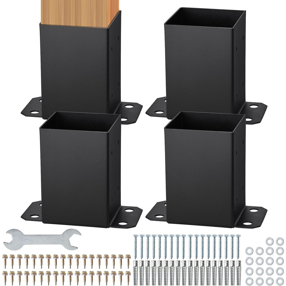 image:imageVEVOR 6x6 Post Base 2 Pcs Inner Size 59x555 inch  150x141 mm Post Brackets Heavy Duty Carbon Steel Decking Posts Wood Posts Brackets for Pavilion Deck Railing Support Deck Base Plate Black4x4 4pc