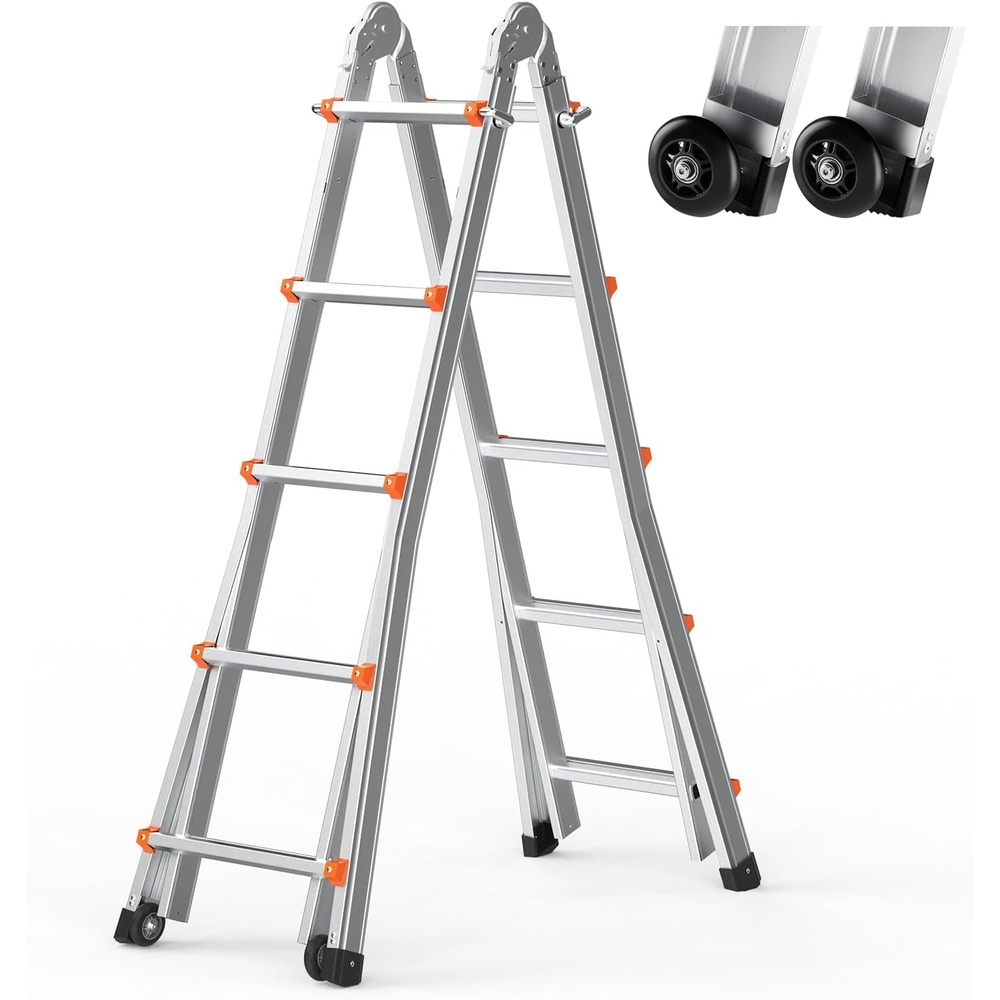 image:imageVEVOR 95 FT Telescoping Ladder  Compact amp Portable Aluminum Extension Ladder 330lb Load Capacity for Home Roof Stairs Indoor amp Outdoor Use167 FT
