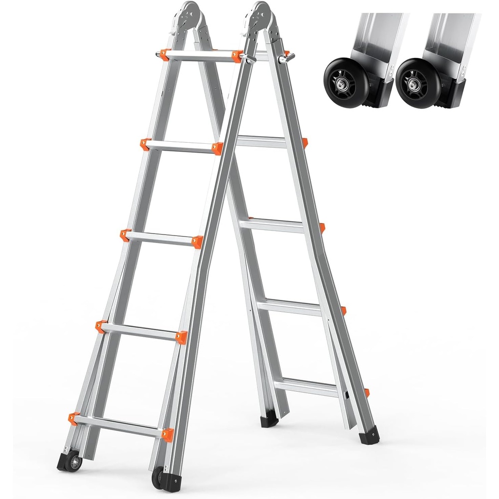 image:imageVEVOR 95 FT Telescoping Ladder  Compact amp Portable Aluminum Extension Ladder 330lb Load Capacity for Home Roof Stairs Indoor amp Outdoor Use2028 x 787 x 6772 in