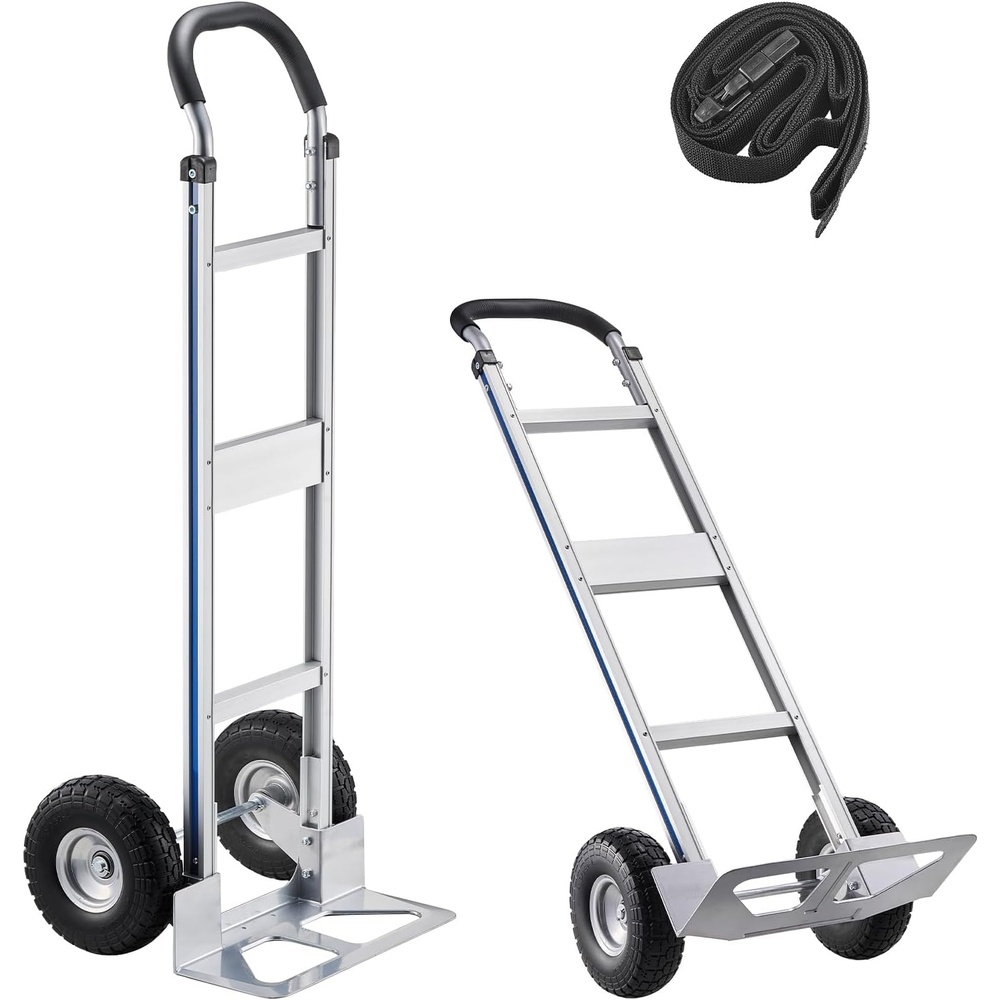 image:imageVEVOR Aluminum Hand Truck HeavyDuty Hand Truck Dolly with NonSlip Wheels amp Handle 500 LBS Aluminum Alloy Portable Trolley Dolly with TieDown Strap for Moving Home Office Warehouse500LBS