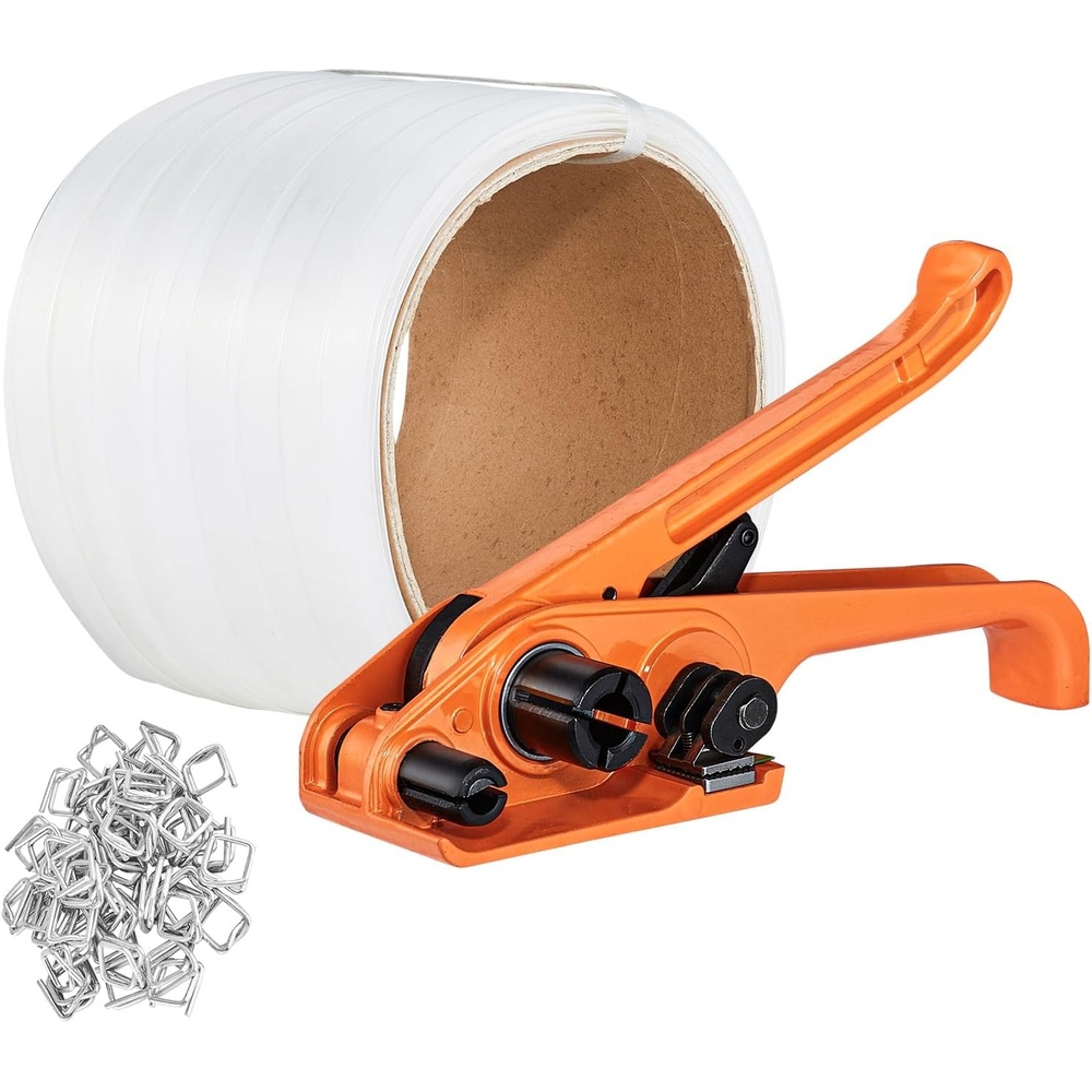 image:imageVEVOR Banding Strapping Kit Heavy Duty Banding Sealer Tool with 3200 ft Length PP Band 1000 Metal Seals 50 Corner Protectors Plastic Pallet Packaging Strapping Kit for WarehouseShippingMovingPP 12x328 3PC Set