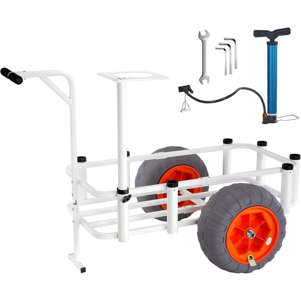 image:imageVEVOR Beach Fishing Cart 200 lbs Load Capacity Fish and Marine Cart with Two 11 Big Wheels Rubber Balloon Tires for Sand HeavyDuty Steel Pier Wagon Trolley with 7 Rod Holders for Fishing Picnic583 D x 370 W x 374 H