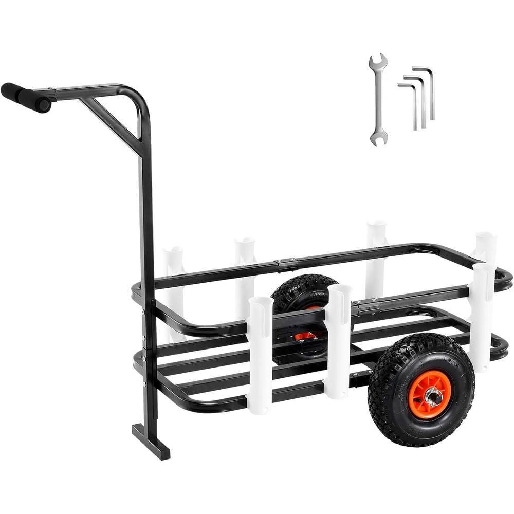 image:imageVEVOR Beach Fishing Cart 200 lbs Load Capacity Fish and Marine Cart with Two 11 Big Wheels Rubber Balloon Tires for Sand HeavyDuty Steel Pier Wagon Trolley with 7 Rod Holders for Fishing Picnic504 D x 262 W x 350 H