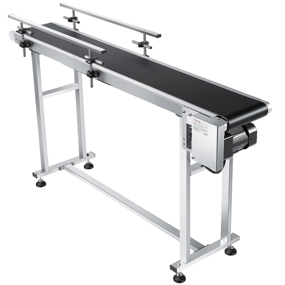image:imageVEVOR BeltConveyor 59 x 197 inch Conveyor Table Heavy Duty Stainless Steel Motorized BeltConveyor for Inkjet Coding Applications Powered PVC Belt AntiStatic Adjustable Speed Double Guardrail59 x 78 inch