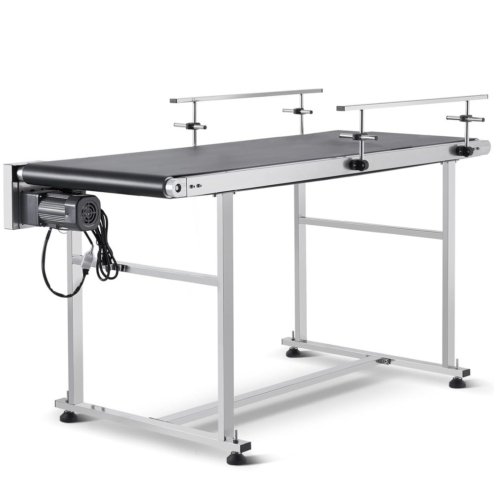 image:imageVEVOR BeltConveyor 59 x 197 inch Conveyor Table Heavy Duty Stainless Steel Motorized BeltConveyor for Inkjet Coding Applications Powered PVC Belt AntiStatic Adjustable Speed Double Guardrail59 x 236 Inch