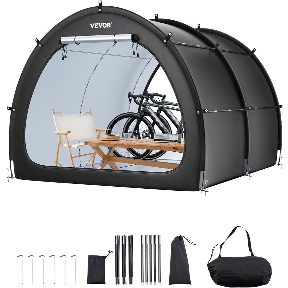 image:imageVEVOR Bike Storage Shed Tent 1 to 2 Bikes Outdoor Spacious Bike Storage Sheds with Ventilated Window Waterproof FanShaped Bike Tent with High Strength Fiberglass amp Dual Zippers Fit for BicycleBlack Curved top  XXL for 45 Bikes