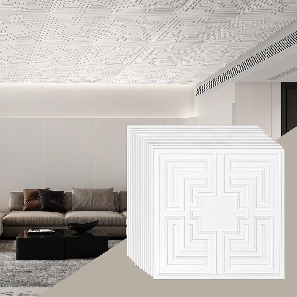 image:imageVEVOR Ceiling Tiles 12Pack 24 x 24 in Drop Ceiling Tiles Premium PVC Sheet Easy InstallationCutting Plastic Glueup Ceiling Tile Ceiling Covering for Home Office Decoration WhiteWhite
