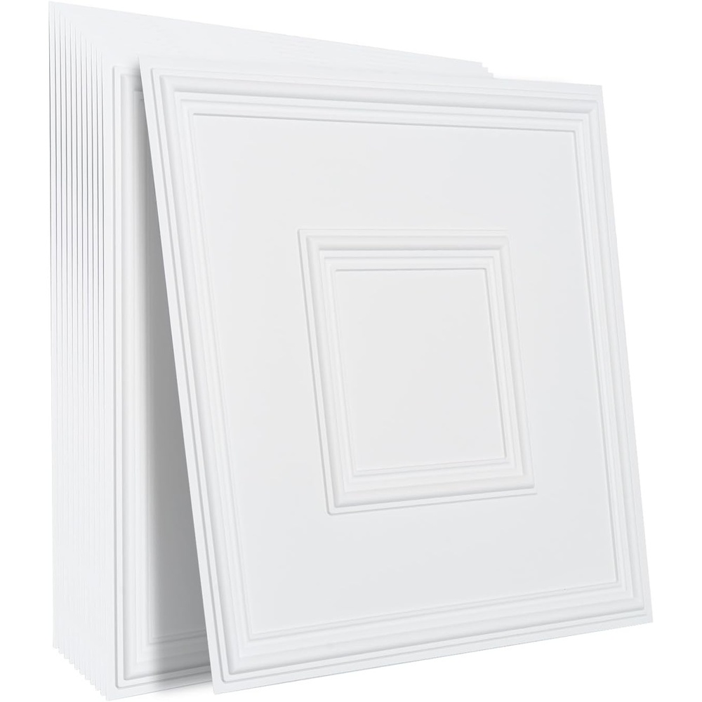 image:imageVEVOR Ceiling Tiles 12Pack 24 x 24 in Drop Premium PVC Sheet Easy InstallationCutting Plastic Glueup Tile Covering for HomeOffice Decoration White12pack2424inch