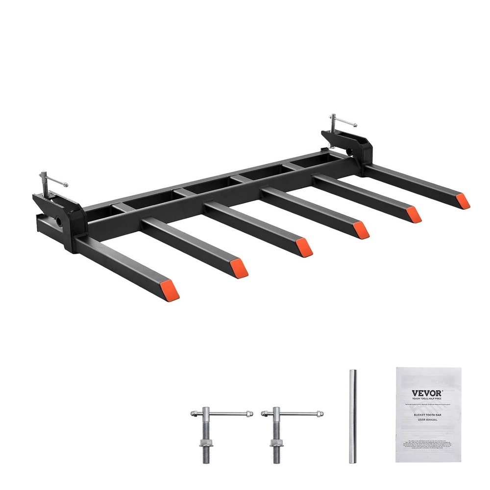 image:imageVEVOR Clamp on Debris Forks for 60 inch Buckets 4560 lbs Loading Weight Pallet Forks for Loader Tractor Buckets Skidsteer for Removing Limbs Yard Waste and Debris60