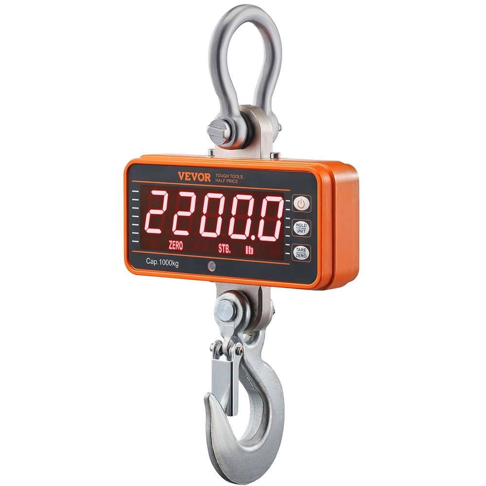 image:imageVEVOR Digital Crane Scale 1100 lbs500 kg Max Capacity Heavy Duty Industrial Hanging Scale with Cast Aluminum Case amp LCD Display 02 lbs Division amp 3 Unit Switch AutoOff Setting for Garage2200BLS