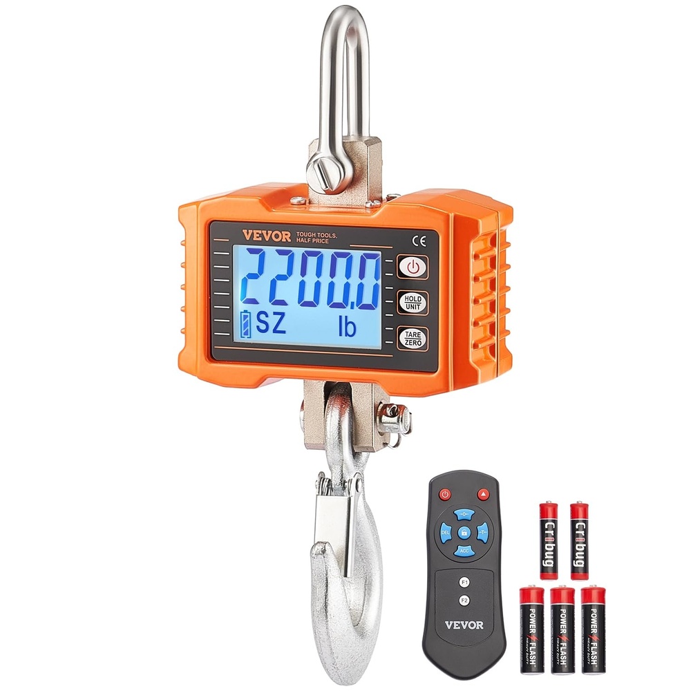 image:imageVEVOR Digital Crane Scale 2200 lbs1000 kg Industrial Heavy Duty Hanging Scale with Remote Control Cast Aluminum Case amp LCD Screen High Precision for Construction Factory Farm Hunting Orange2200BLS