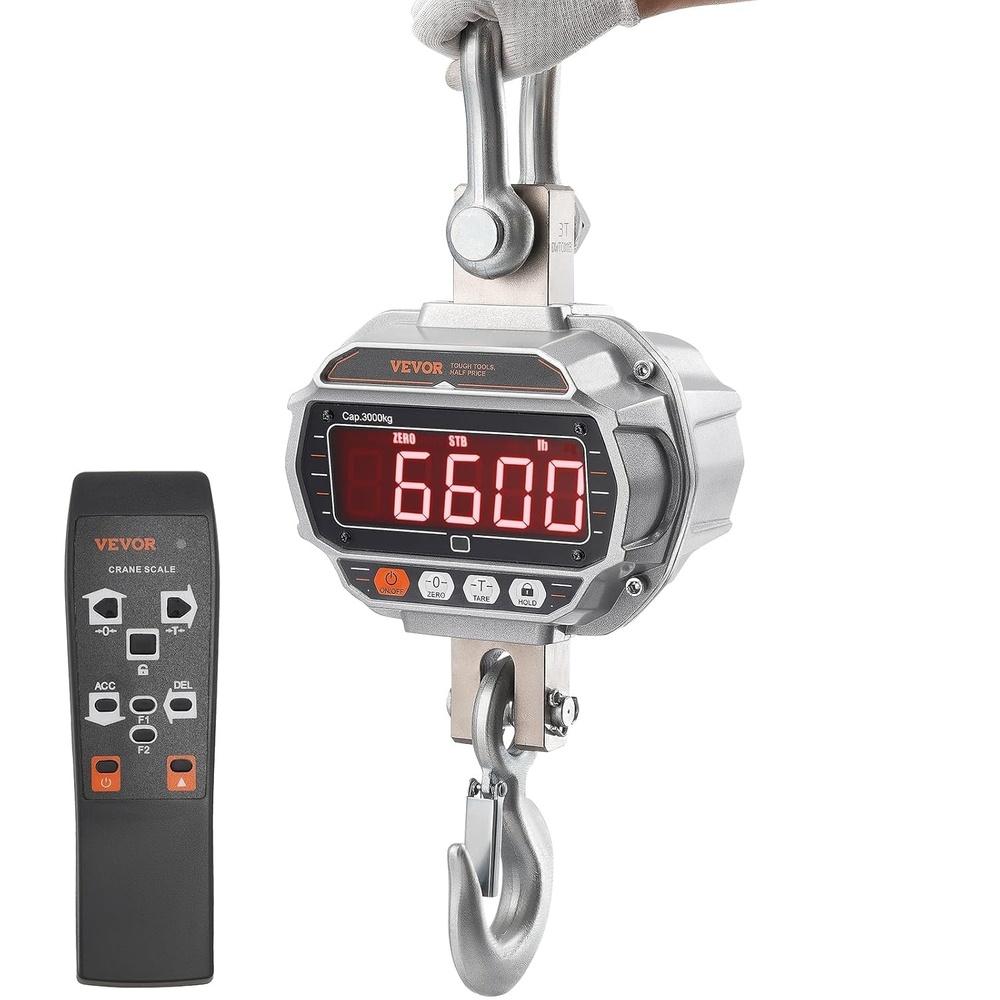 image:imageVEVOR Digital Crane Scale 6600 lbs3000 kg Industrial Heavy Duty Hanging Scale with Remote Control Cast Aluminum Case amp LED Screen High Precision for Construction Factory Farm Hunting Silver