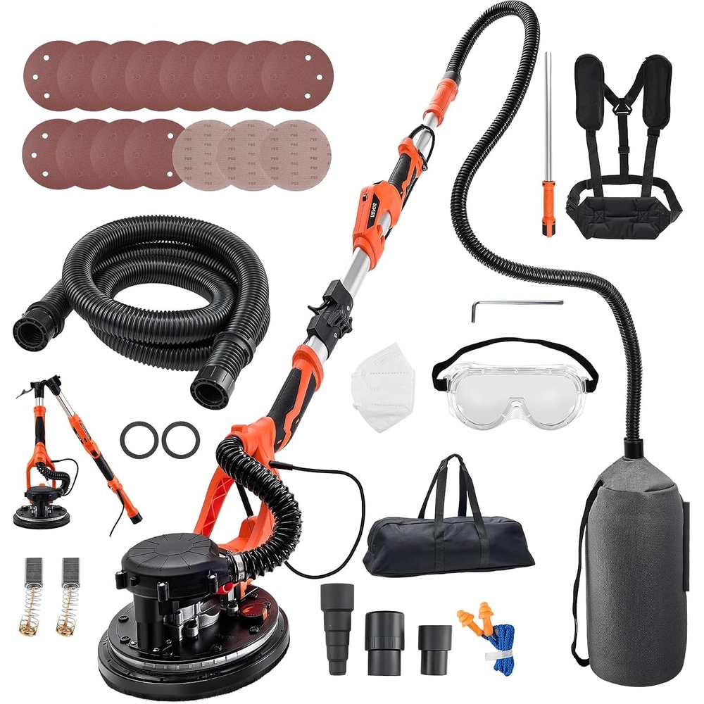 image:imageVEVOR Drywall Sander 1010W Electric Drywall Sander Popcorn Ceiling Removal Tool with 7 Variable Speed 10002200 RPM DoubleDeck LED Light Foldable amp Extendable Handle 15 Sanding Discs Dust Hose1150W5 Variable Speed 8001700RPM