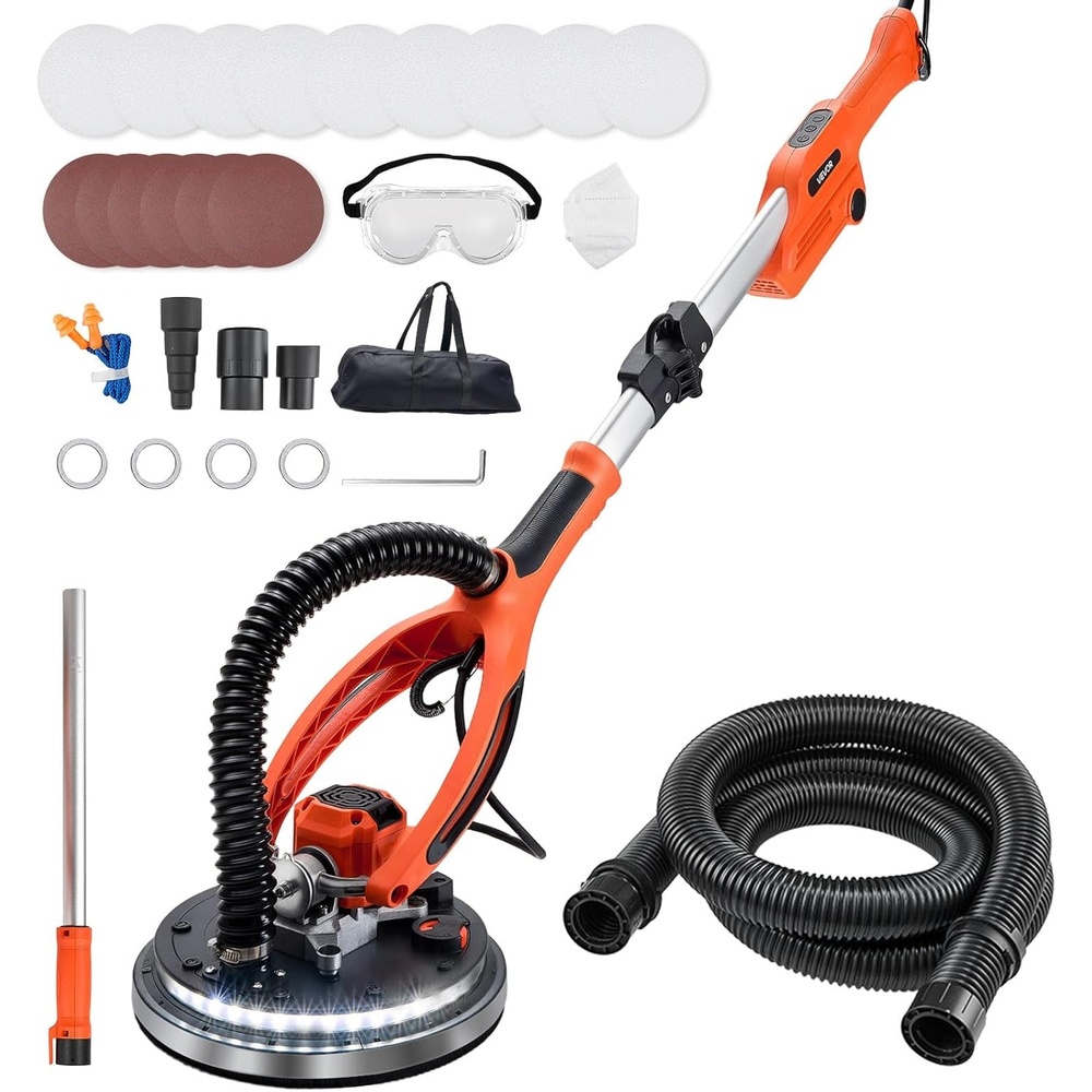 image:imageVEVOR Drywall Sander 1010W Electric Drywall Sander Popcorn Ceiling Removal Tool with 7 Variable Speed 10002200 RPM DoubleDeck LED Light Foldable amp Extendable Handle 15 Sanding Discs Dust Hose950W7 Variable Speed 10002300RPM