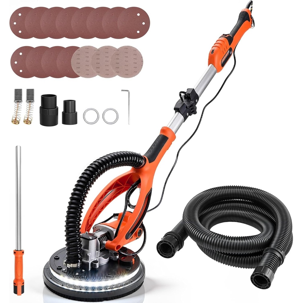 image:imageVEVOR Drywall Sander 1010W Electric Drywall Sander Popcorn Ceiling Removal Tool with 7 Variable Speed 10002200 RPM DoubleDeck LED Light Foldable amp Extendable Handle 15 Sanding Discs Dust Hose850W5 Variable Speed 8001700RPM