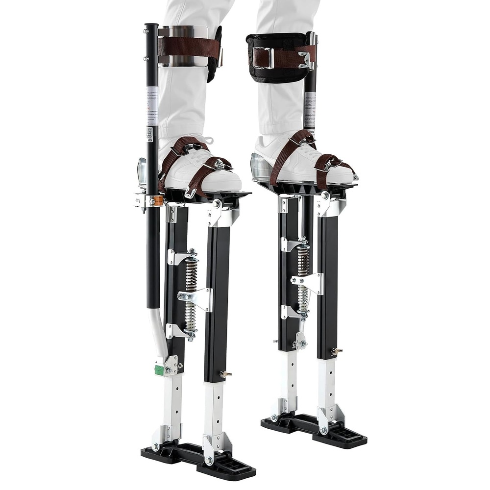 image:imageVEVOR Drywall Stilts 161241 in Adjustable Aluminum Painter Stilts 228 lbs Load Capacity NonSlip Rubber Feet Dual Spring Shock Absorption Comfortable Leg Straps for Painting DecorationSilver1830 Black