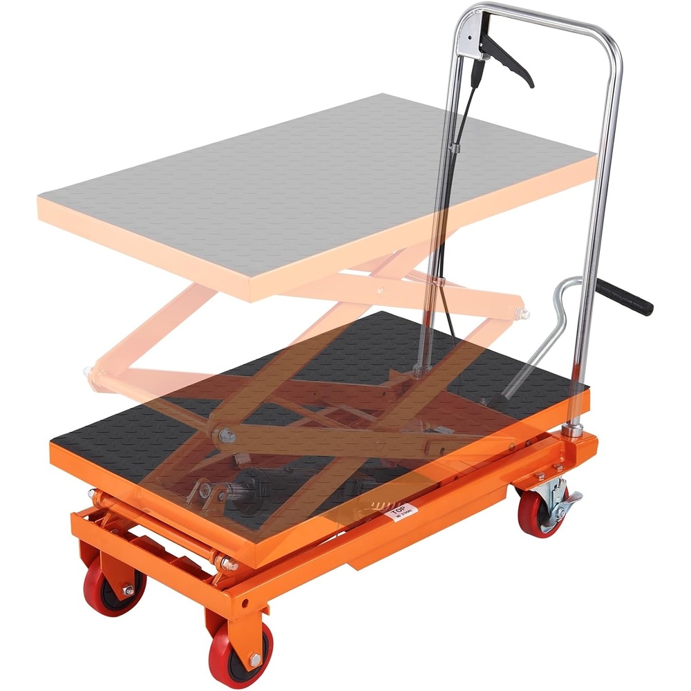 image:imageVEVOR Electric Lift Table 330 lbs Capacity Single Scissor Lift Table 828 in Height Adjustable Lifting Platform Coffee Table Lift with 4 Wheels for Material Handling and Transportation BlackOrange