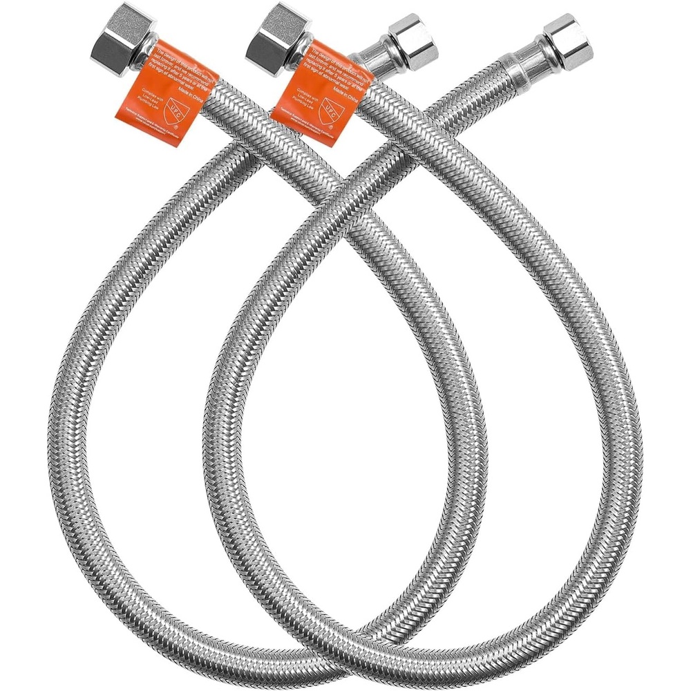 image:imageVEVOR Faucet Hose Connector 16Inch Length 38 Inch Comp x 12 Inch FIP 10Pack Braided Stainless Steel Faucet Supply Line Faucet Hose Connects Kitchen Bathroom Sink to Water Supply Certified Safe2Pack
