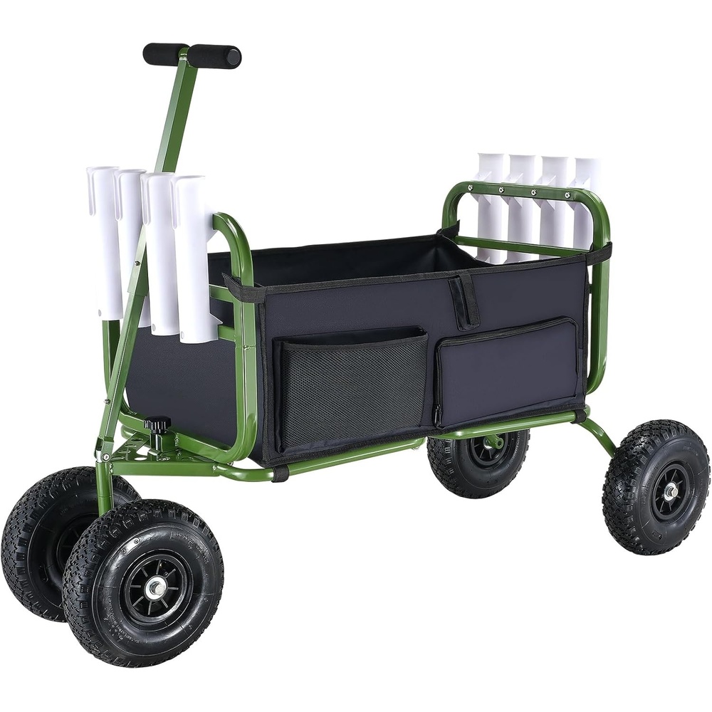 image:imageVEVOR Fishing Cart 300 lbs Load Capacity Foldable Fish and Marine Cart with Four 11 Big Wheels Rubber Balloon Tires HeavyDuty Steel Pier Wagon Trolley with 8 Rod Holders for Picnic551 D x 246 W x 386 H
