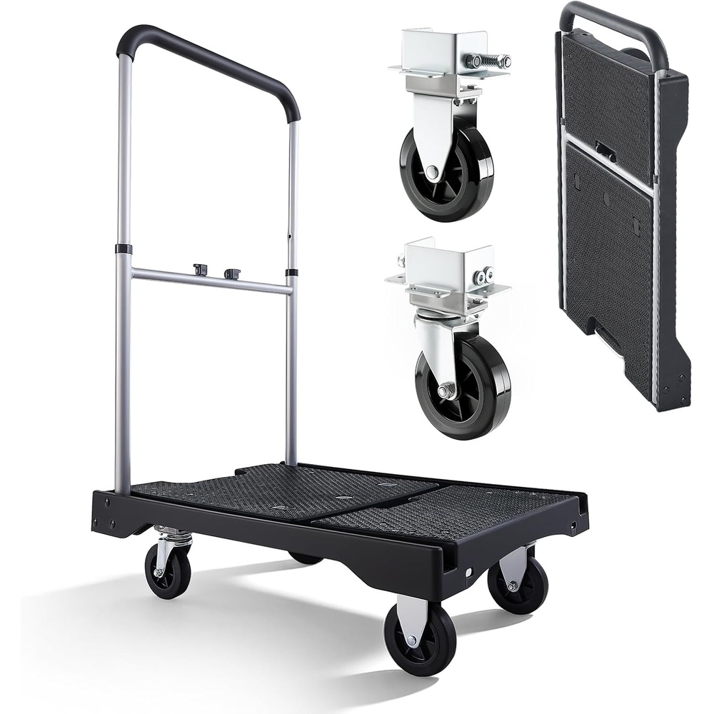 image:imageVEVOR Foldable Push Cart Dolly 660 lbs Capacity Folding Platform Truck with Swivel Wheels Moving Platform Hand Truck Flatbed Cart Space Saving Push Handle for Easy Storage 352 x 234 x 335 in268 x 195 x 45 in 680 x 495 x 115 mm