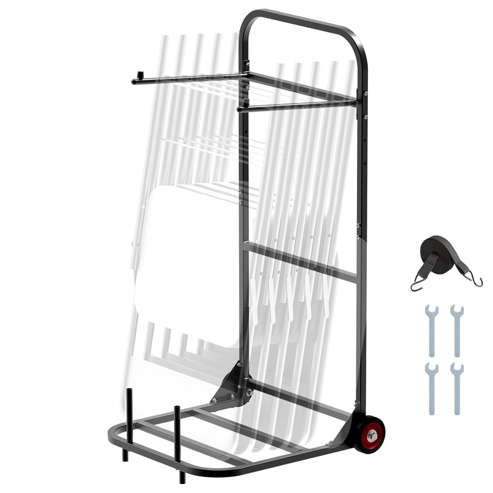 image:imageVEVOR Folding Chair Rack 150 LBS Capacity HeavyDuty Chair Cart for Stacking 10 Chairs MultiFunction Metal Chair Storage Dolly with Rubber Wheels PushStyle Chair Holder Matte BlackHanging type