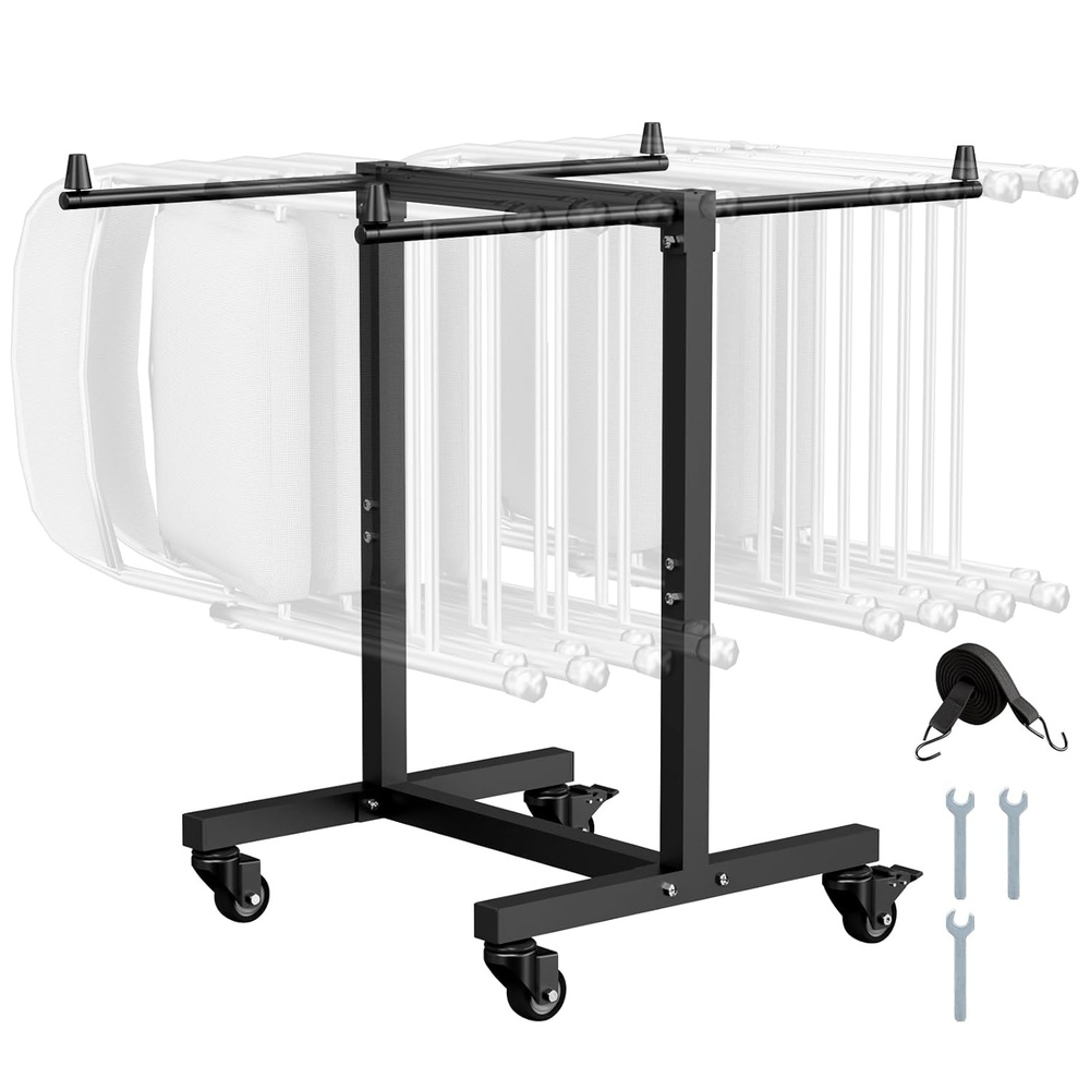 image:imageVEVOR Folding Chair Rack 150 LBS Capacity HeavyDuty Chair Cart for Stacking 10 Chairs MultiFunction Metal Chair Storage Dolly with Rubber Wheels PushStyle Chair Holder Matte BlackTShape type