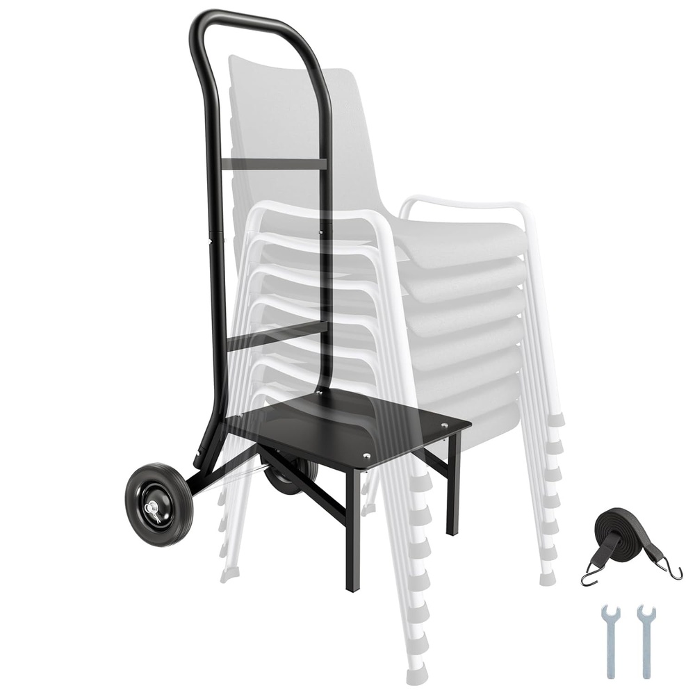 image:imageVEVOR Folding Chair Rack 150 LBS Capacity HeavyDuty Chair Cart for Stacking 10 Chairs MultiFunction Metal Chair Storage Dolly with Rubber Wheels PushStyle Chair Holder Matte BlackStacking type