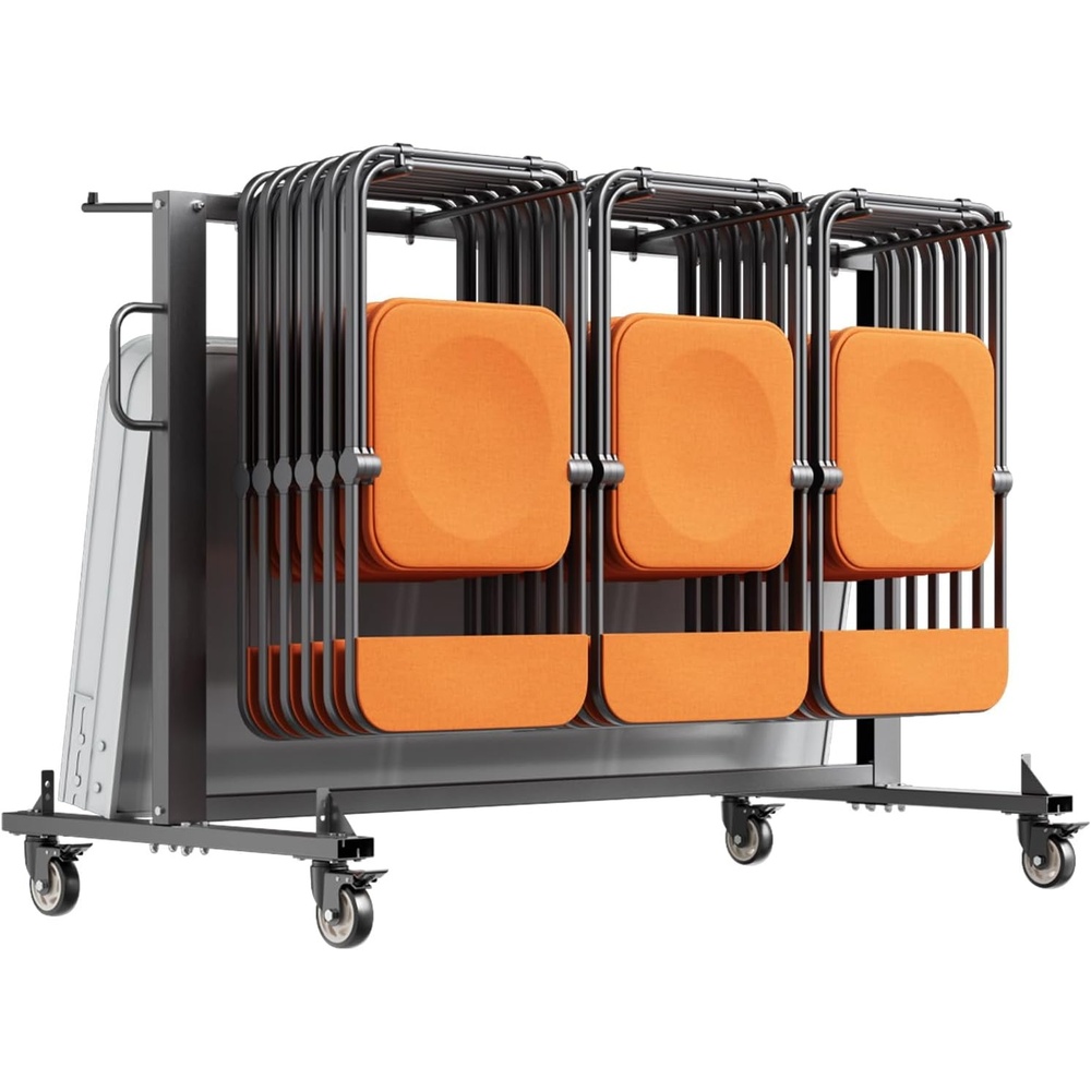 image:imageVEVOR Folding Chair Rack 400 LBS Capacity HeavyDuty Chair Cart for 42 Chairs or 12 Tables MultiFunction Chair Storage Dolly with Rubber Wheels and Holders Large Chair Holder Matte BlackMatte Black