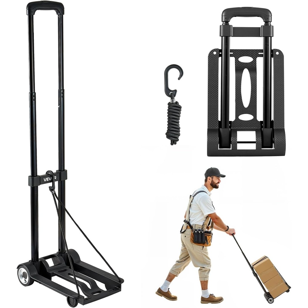 image:imageVEVOR Folding Hand Truck 290 lbs Load Capacity Collapsible Luggage Cart with 4 Wheels 2 Elastic Ropes amp Expandable Base Utility Dolly Platform Cart for Airport Travel Luggage Office Moving Black110 lbs