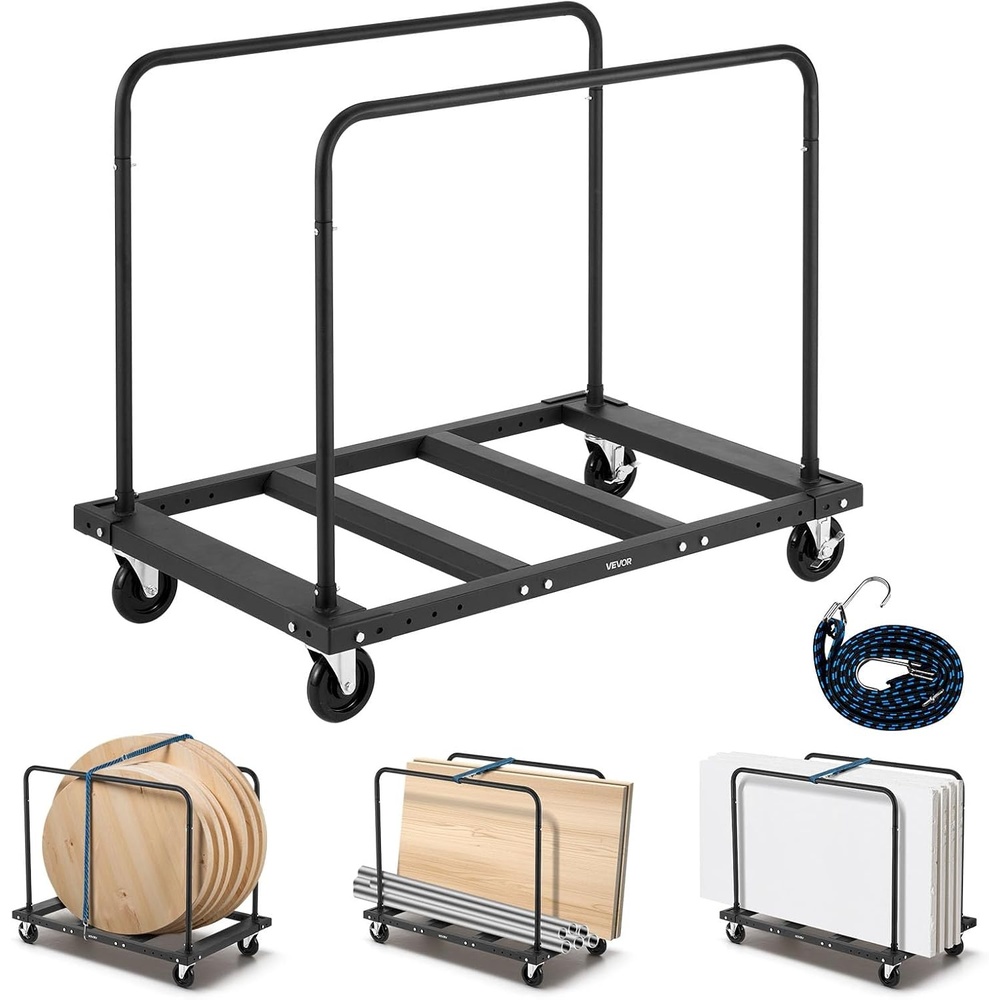 image:imageVEVOR Folding Table Cart Heavy Duty Table Trolley with 5 Swivel Wheels 1800 LBS Drywall Dolly Cart for Garage Home Warehouse Party Event Hotel Furniture 10 Table Capacity  1800 LBS Steel Drywall Dolly Cart for Garage Home Warehouse Party Event Hotel Furniture 10 Table Capacity Black1800LBS  Double Bar