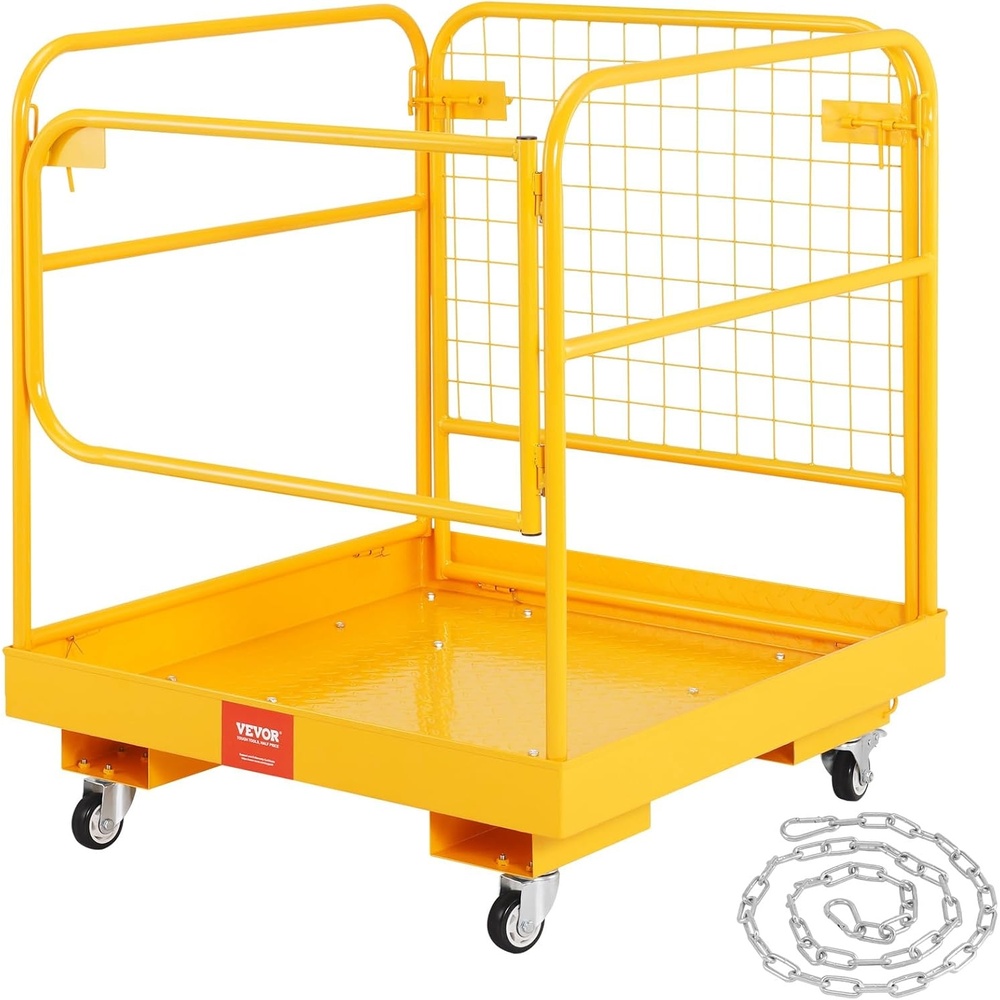 image:imageVEVOR Forklift Safety Cage Forklift Man Basket 1400lbs Capacity 43x45 Work Platform with Safety Harness amp Lock Drain Hole amp Wheels amp Tool Basket Perfect for Aerial Work36x36 with Wheels
