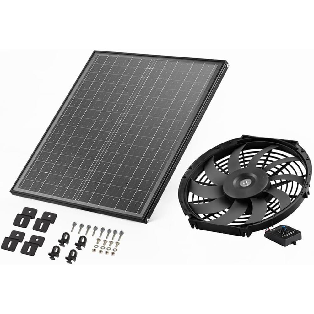 image:imageVEVOR Gable Mount Fan 12 Inch Solar Power Attic Exhaust Fan with Adjustable Thermostat amp Outer Mesh 1300 CFM House Ventilator Cools Up to 1850 SqFt Quiet Ventilation for Roof Garage Shop Black