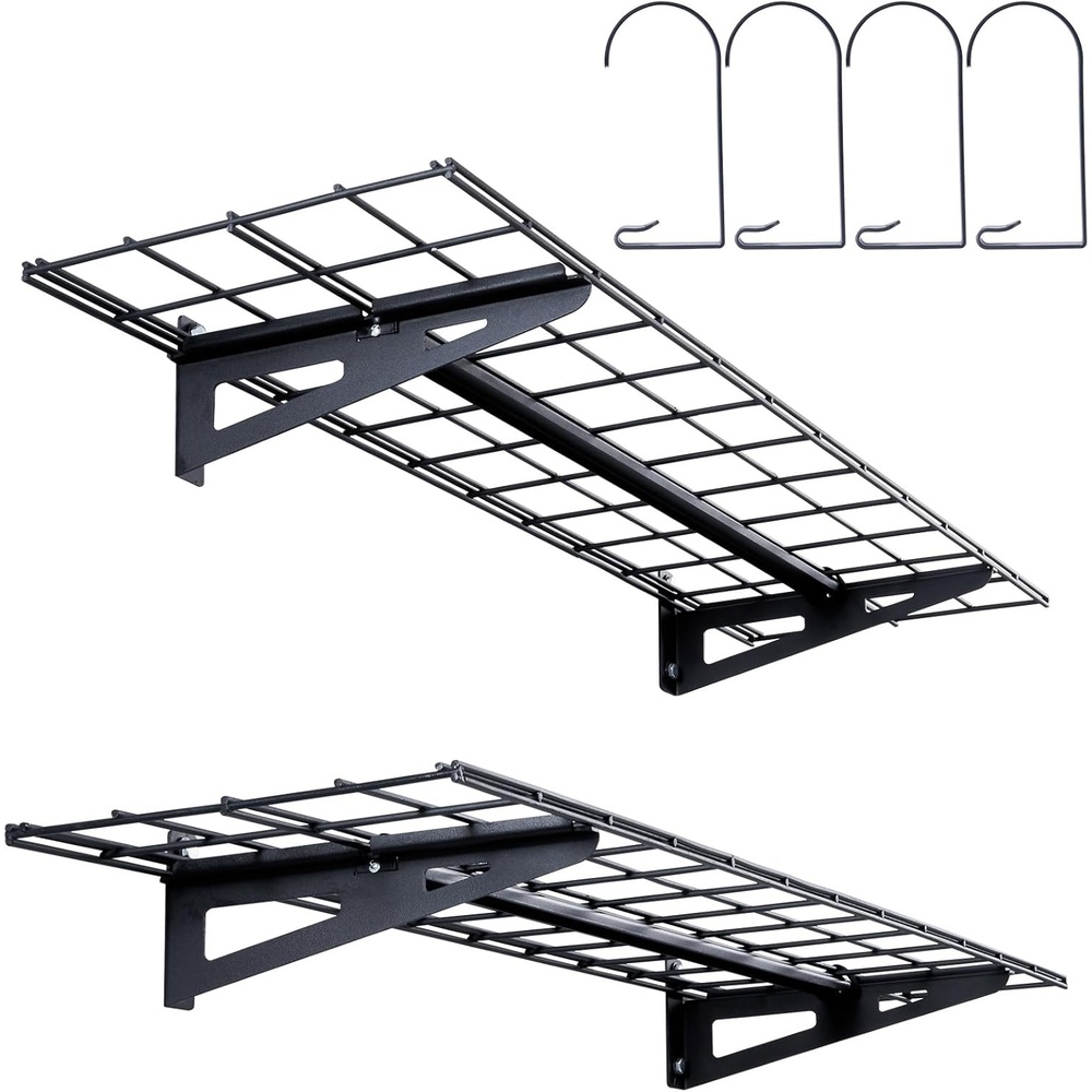 image:imageVEVOR Garage Shelving Wall Mounted 1 x 4 ft Heavy Duty Shelves 400 lbs Load Capacity Storage Rack Floating 2 Pack Suitable for Shop Shed Storage Black LL12481 x 4 ft