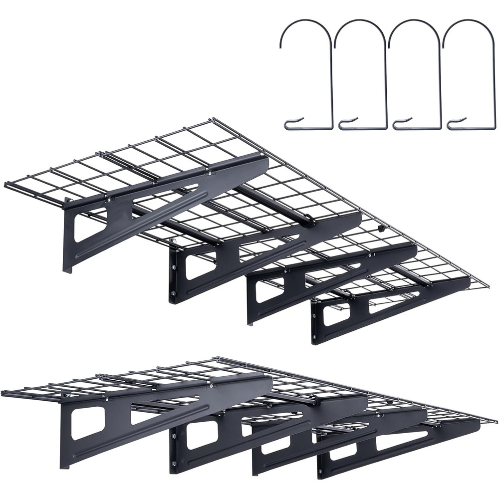 image:imageVEVOR Garage Shelving Wall Mounted 1 x 4 ft Heavy Duty Shelves 400 lbs Load Capacity Storage Rack Floating 2 Pack Suitable for Shop Shed Storage Black LL12482 x 6 ft