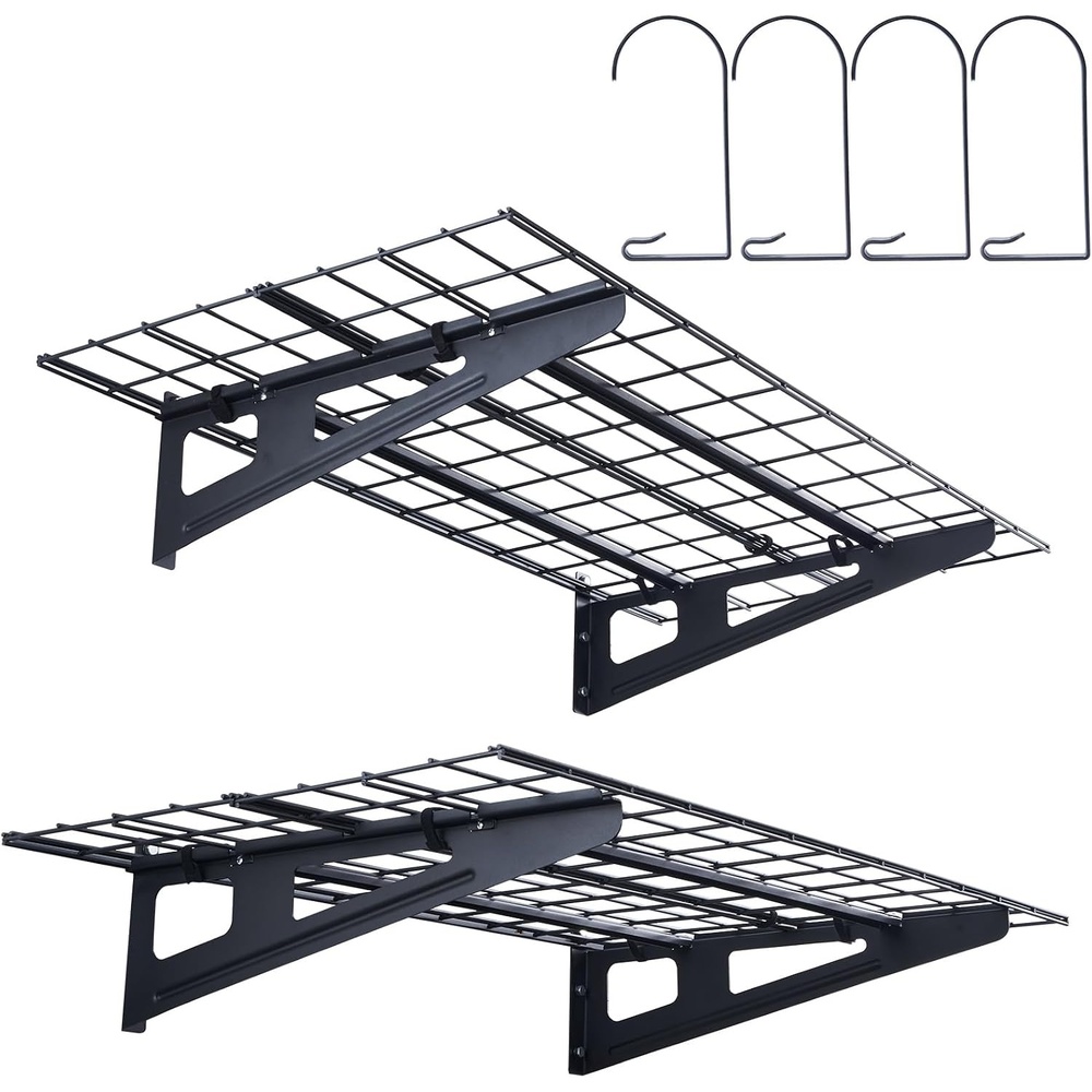 image:imageVEVOR Garage Shelving Wall Mounted 1 x 4 ft Heavy Duty Shelves 400 lbs Load Capacity Storage Rack Floating 2 Pack Suitable for Shop Shed Storage Black LL12482 x 4 ft