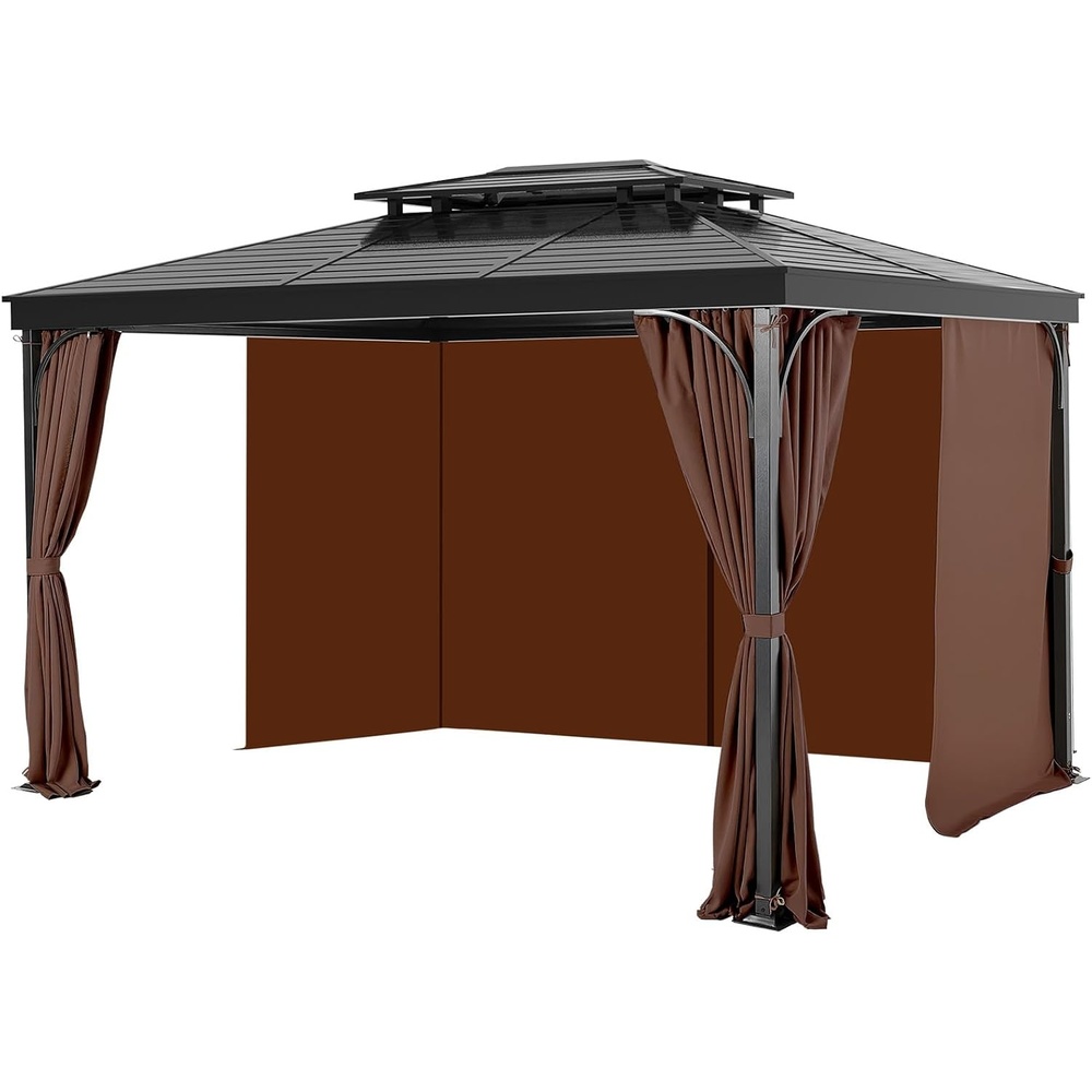 image:imageVEVOR Gazebo Curtains Outdoor Fit Most 12 x 10 x 67 Gazebos 4Panel Sidewall Gazebo Privacy Curtains with Zippers Outdoor Curtain Replacement for Patio Canopy Only Curtain KhakiCoffee