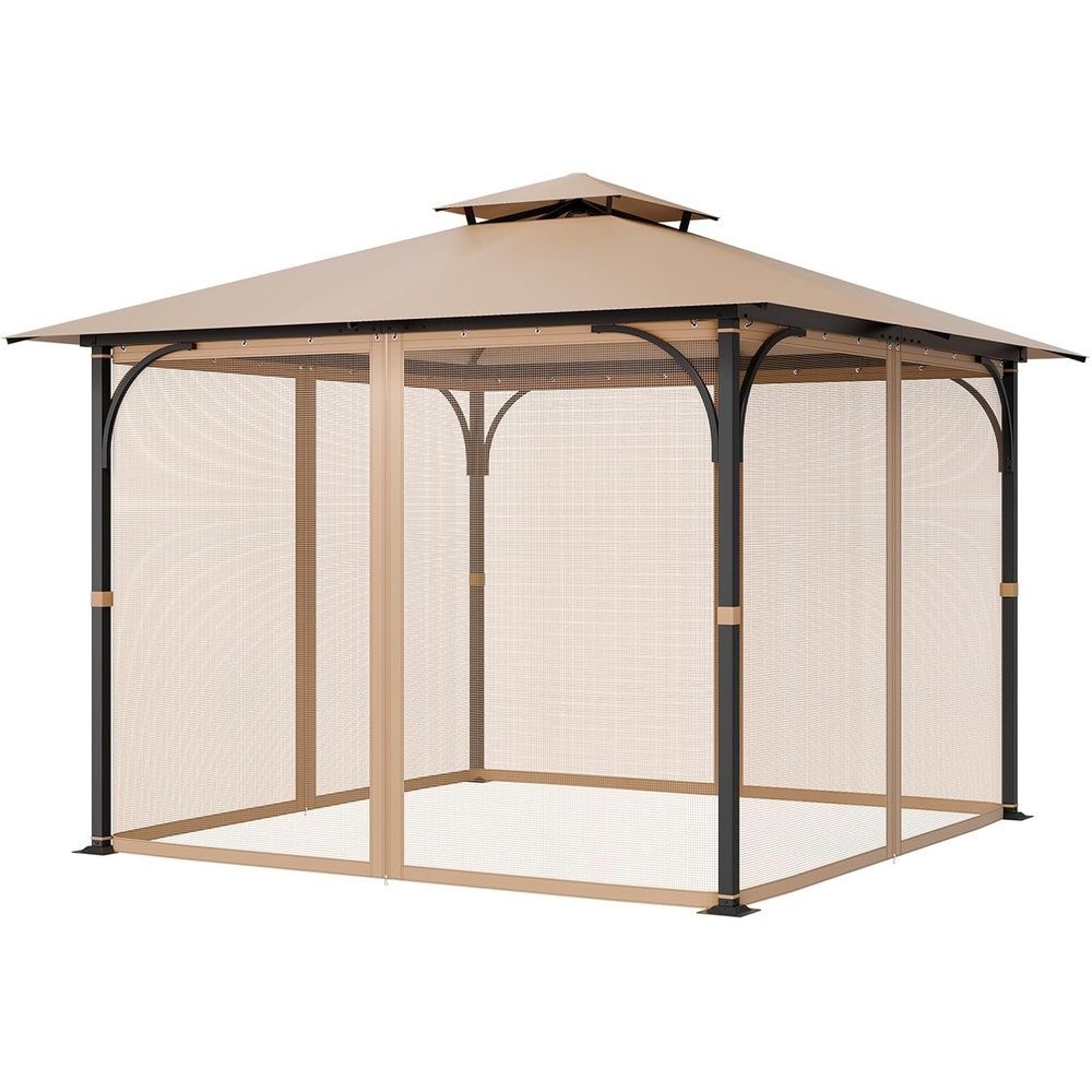 image:imageVEVOR Gazebo Netting Replacement Fit Most 10 x 12 x 7 FT Gazebo Curtain Outdoor Garden Net 4Panel Sidewall Mesh Net Patio Midge Netting with Double Zipper Canopy Screen Netting OnlyKhaki