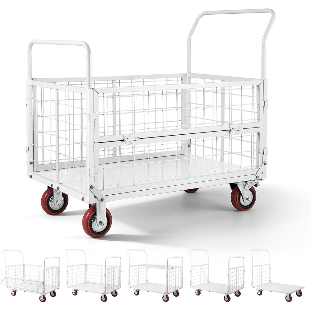 image:imageVEVOR Heavy Duty Platform Truck 2000 LBS Industrial Steel Flatbed Cart with 360 Swivel Wheels Platform Push Cart Dolly Easy Storage for WarehouseGarageMovingGarden 48 x 24 x 32445 x 266 x 421 in 1130 x 675 x 1070 mm