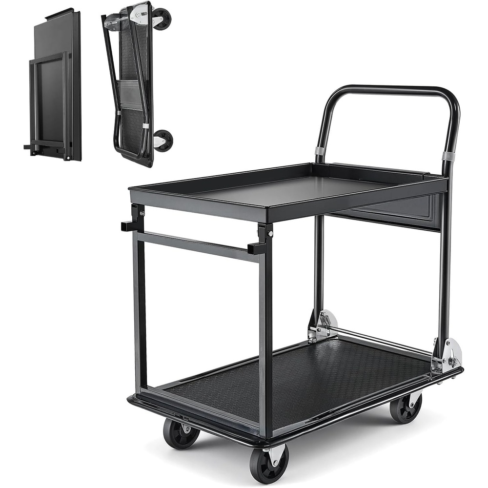 image:imageVEVOR Heavy Duty Platform Truck 2000 LBS Industrial Steel Flatbed Cart with 360 Swivel Wheels Platform Push Cart Dolly Easy Storage for WarehouseGarageMovingGarden 48 x 24 x 32287 x 185 x 323 in 730 x 470 x 820 mm