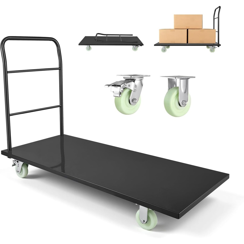 image:imageVEVOR Heavy Duty Platform Truck 2000 LBS Industrial Steel Flatbed Cart with 360 Swivel Wheels Platform Push Cart Dolly Easy Storage for WarehouseGarageMovingGarden 48 x 24 x 32600 x 276 x 429 in1525 x 700 x 1090 mm