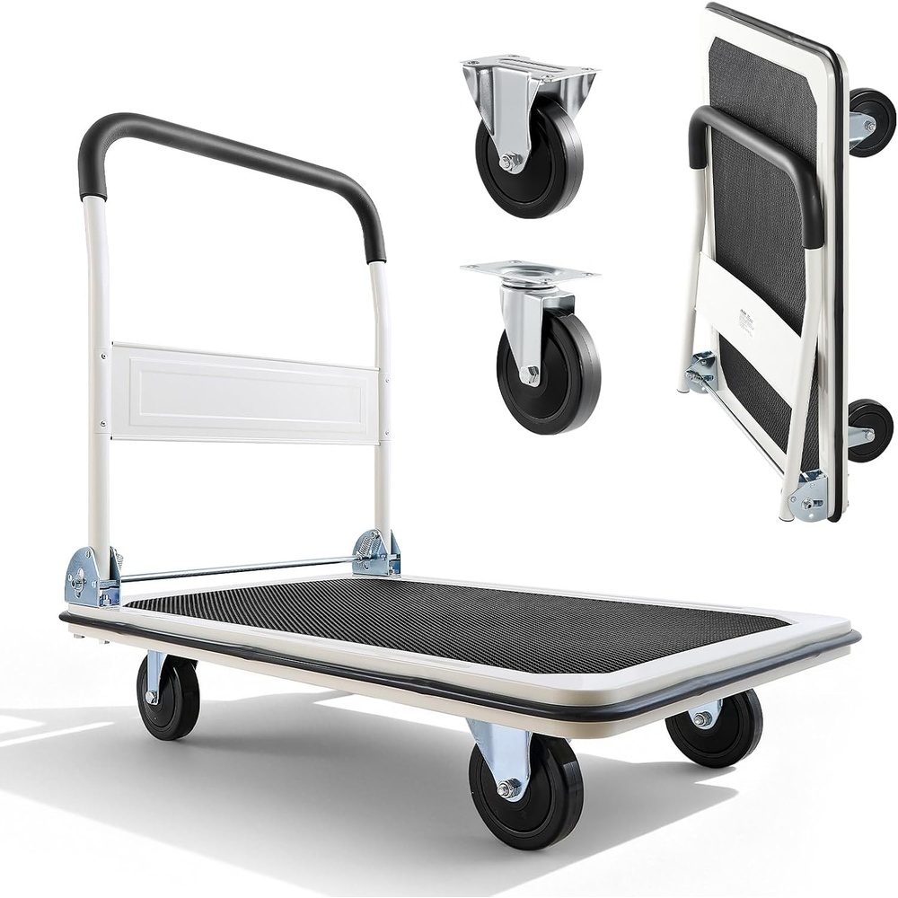 image:imageVEVOR Heavy Duty Platform Truck 2000 LBS Steel Large Flatbed Cart with 360 Swivel Wheels amp Brakes Foldable Platform Hand Push Truck Dolly for Easy StoragGroceriesGarageWarehouse 36 X 24354 x 343 x 240 in 900 x 870 x 610 mm