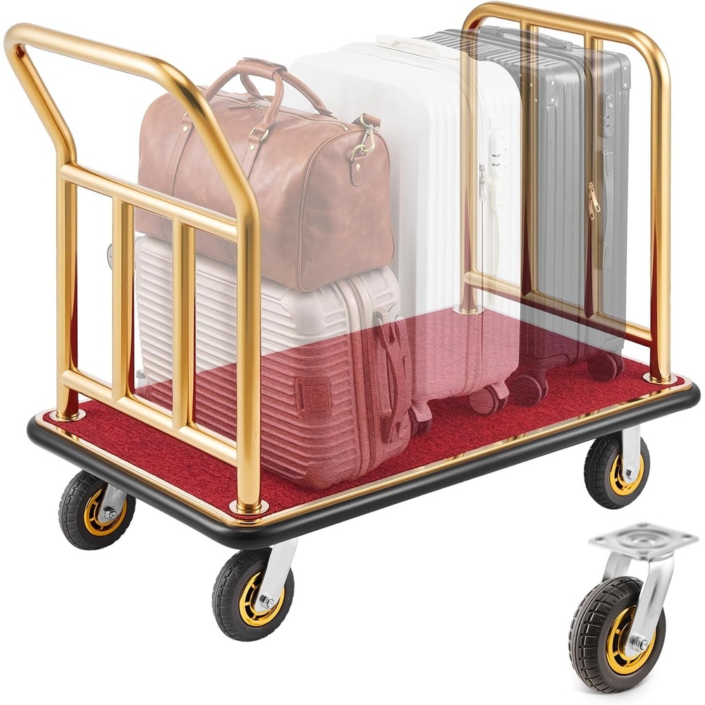 image:imageVEVOR Hotel Luggage Cart 750 LBS Load Capacity Deluxe Platform Truck with Removable Front Frame Valet Cart with Grey Carpeted Deck and 6inch Rubber Wheels Ideal for Hotels Condos Resorts425x256x382in