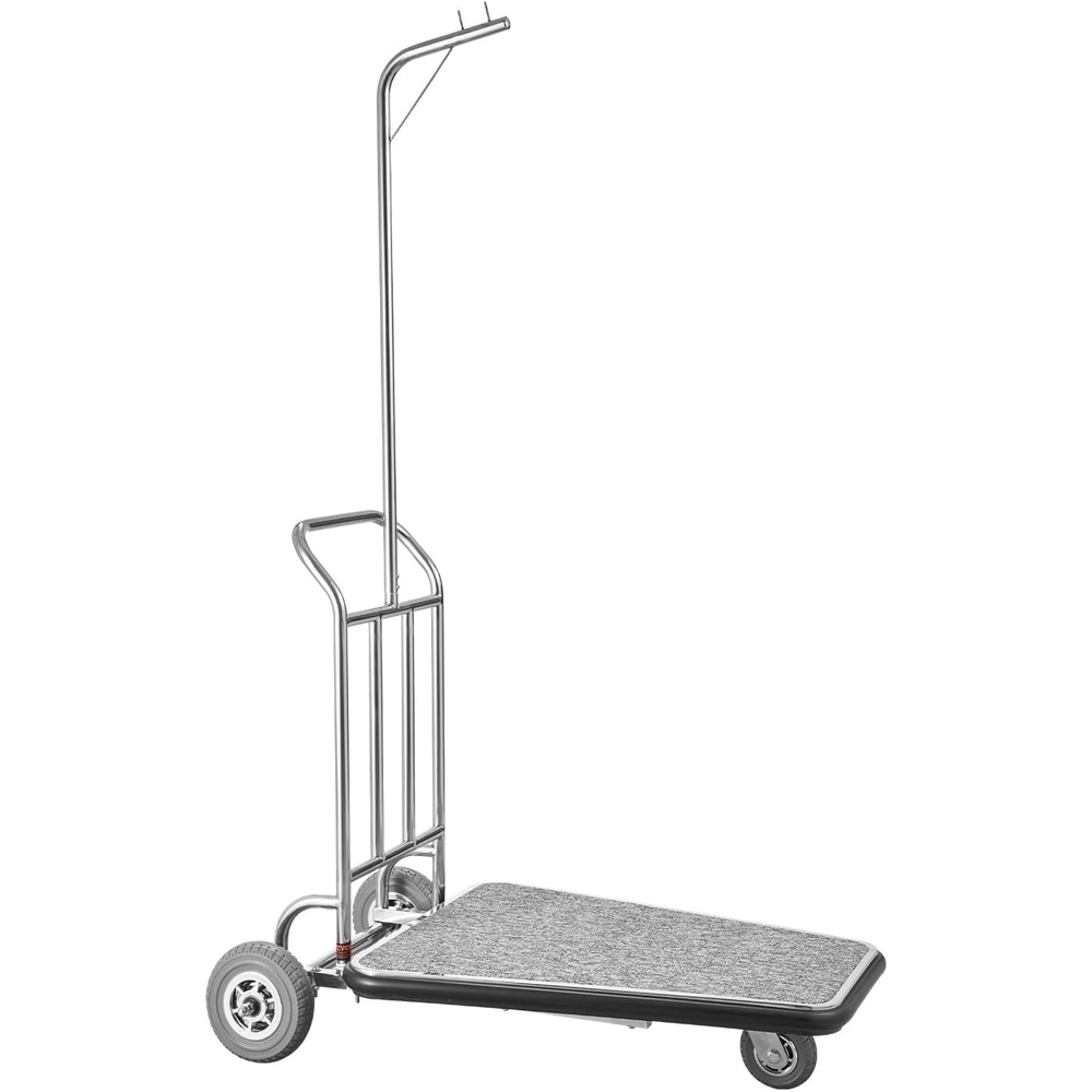 image:imageVEVOR Hotel Luggage Cart 750 LBS Load Capacity Deluxe Platform Truck with Removable Front Frame Valet Cart with Grey Carpeted Deck and 6inch Rubber Wheels Ideal for Hotels Condos Resorts425x25x71in