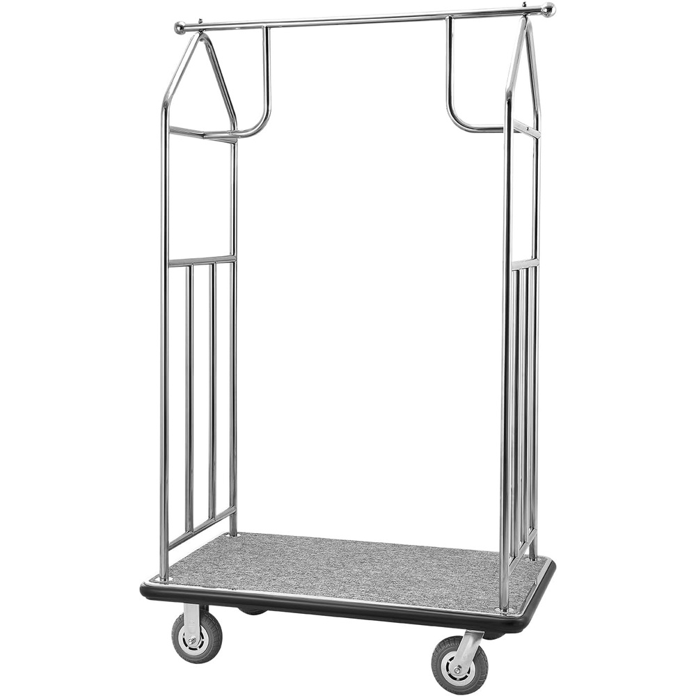image:imageVEVOR Hotel Luggage Cart 750 LBS Load Capacity Deluxe Platform Truck with Removable Front Frame Valet Cart with Grey Carpeted Deck and 6inch Rubber Wheels Ideal for Hotels Condos Resorts424x25x71in