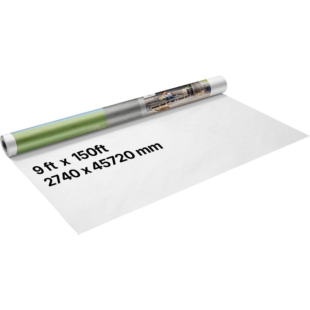 image:imageVEVOR House Wrap 9 x 150 ft 013 mm Thick Vapor Barrier Heavy Duty Plastic Sheeting for TearResistant Drop Cloth Vapor Barrier Covering for Residential amp Commercial Construction White