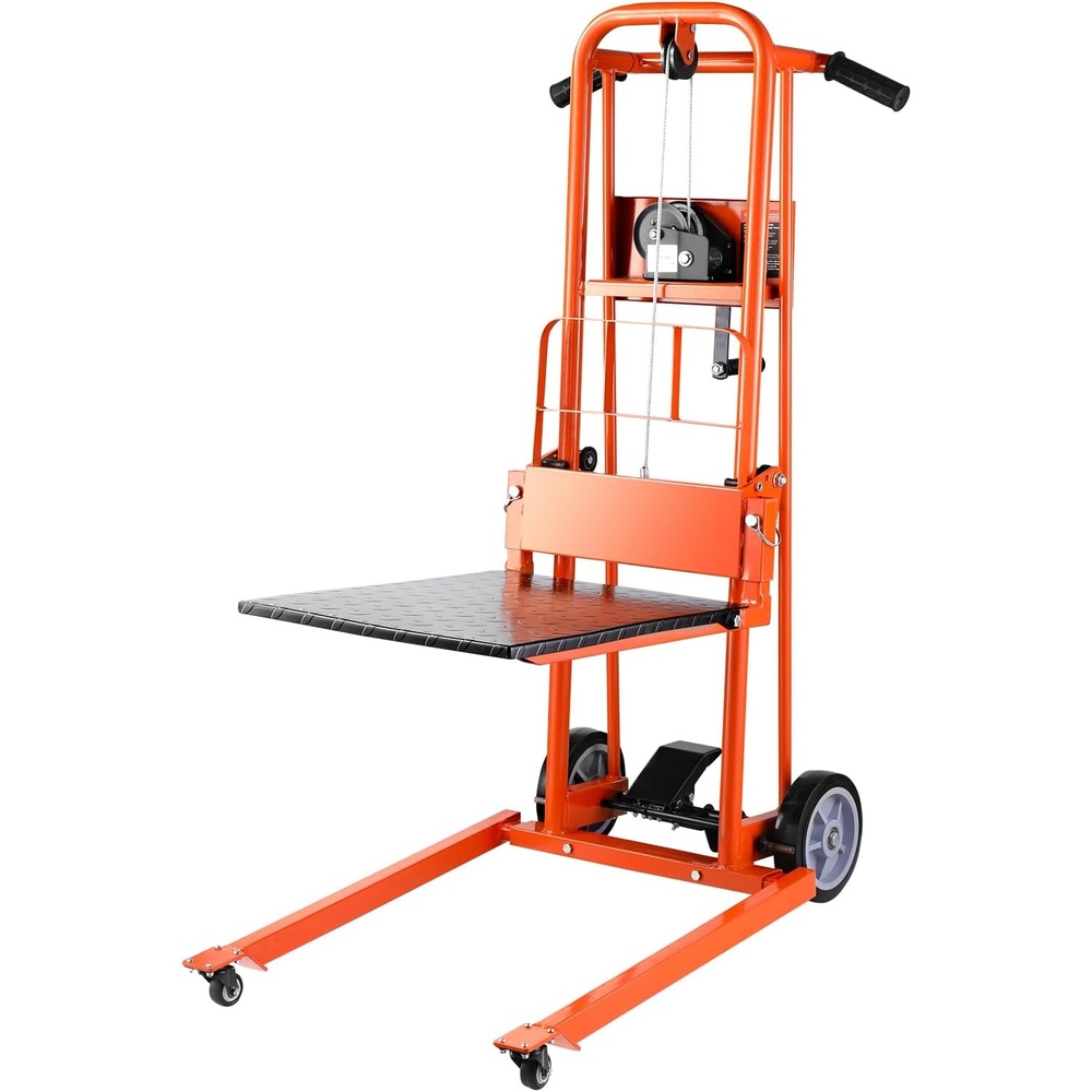 image:imageVEVOR Material Lift Winch Stacker 551 lbs Capacity Heavy Duty Pallet Truck Dolly with Adjustable Forks amp 6Wheel System 70 inch Max Lifting Height Industrial Manual Pallet Truck Dolly330 lbs